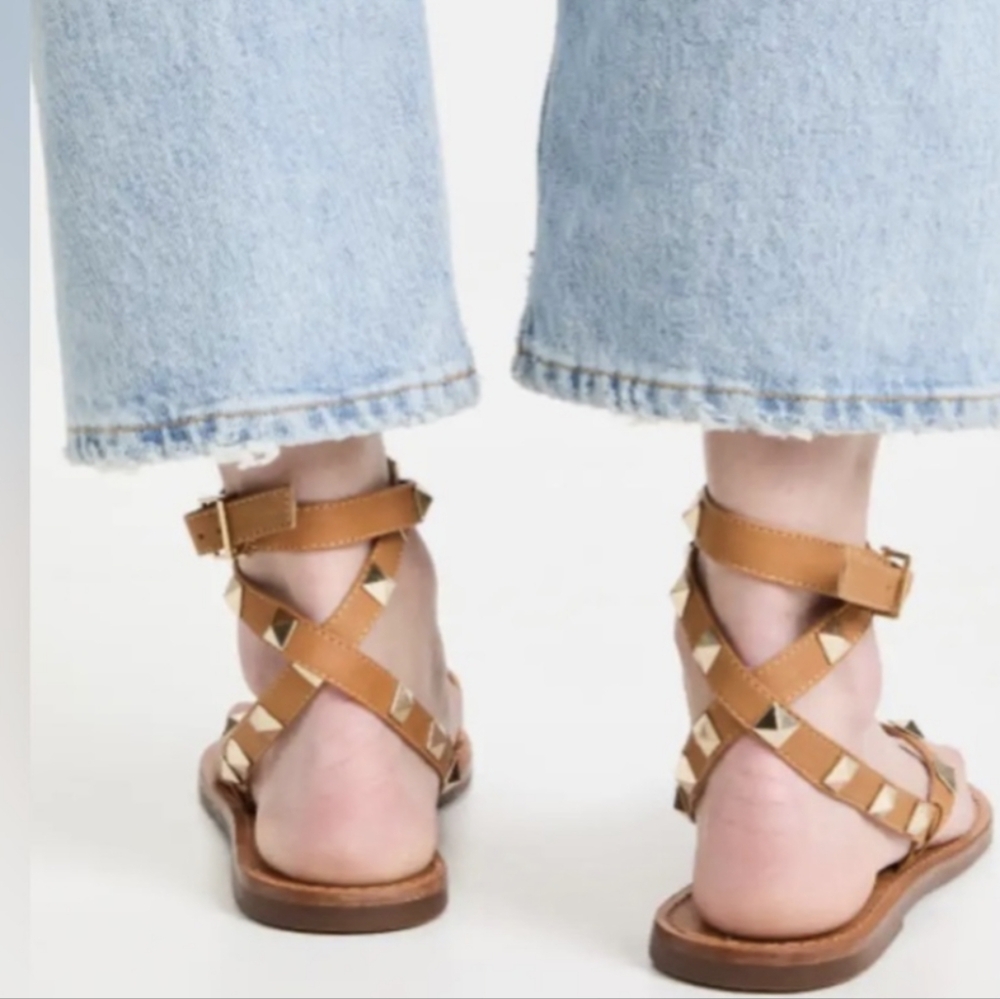 SCHUTZ Courtney Studded Gladiator Wrap Sandals 6.5 - Tan Leather - Picture 5 of 9